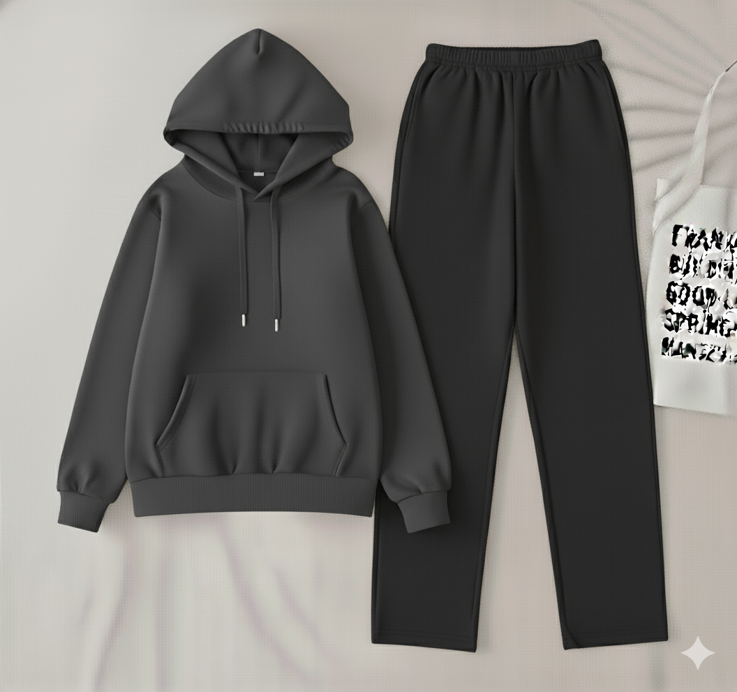 Charcoal hoodie & White flapper Trouser
