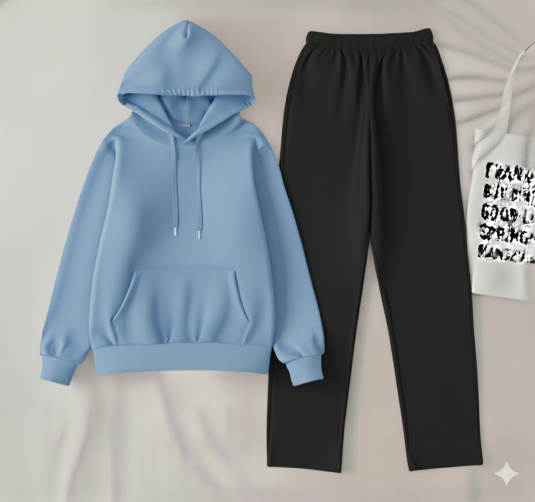 Sky blue hoodie & black flapper Trouser