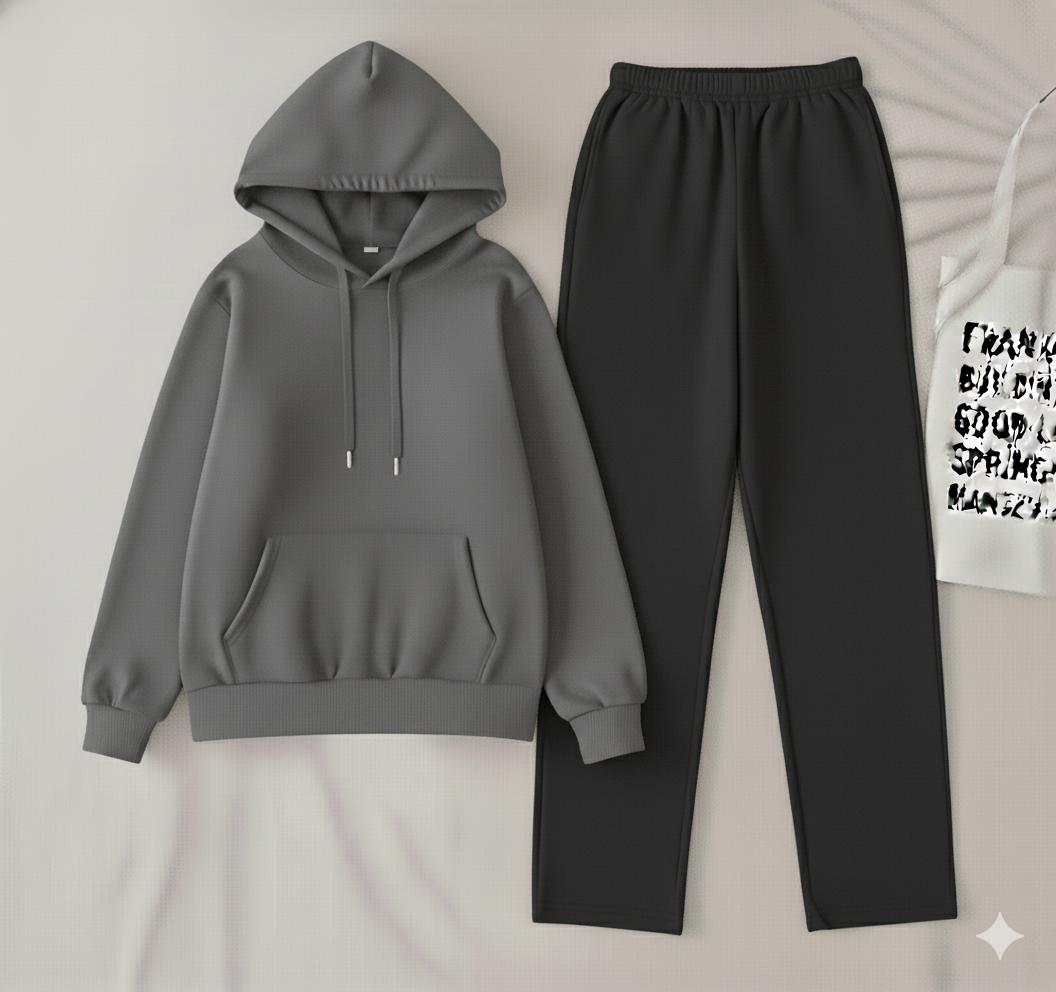Gery hoodie & black flapper Trouser