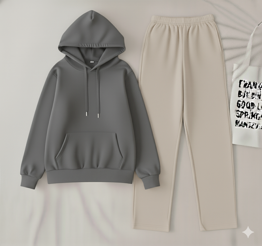 Gery hoodie & White flapper Trouser