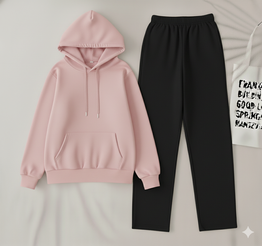 Pink hoodie & White flapper Trouser