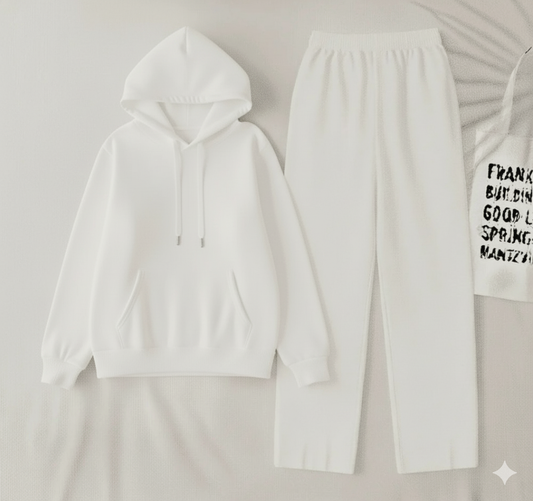 White hoodie & white flapper Trouser