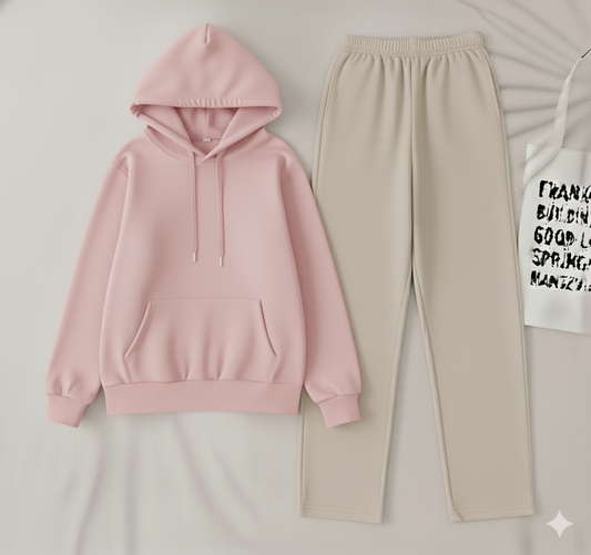 Pink hoodie & White flapper Trouser