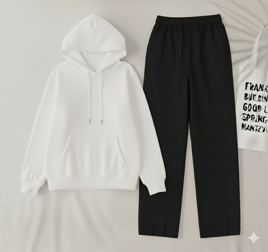 White hoodie & black flapper Trouser