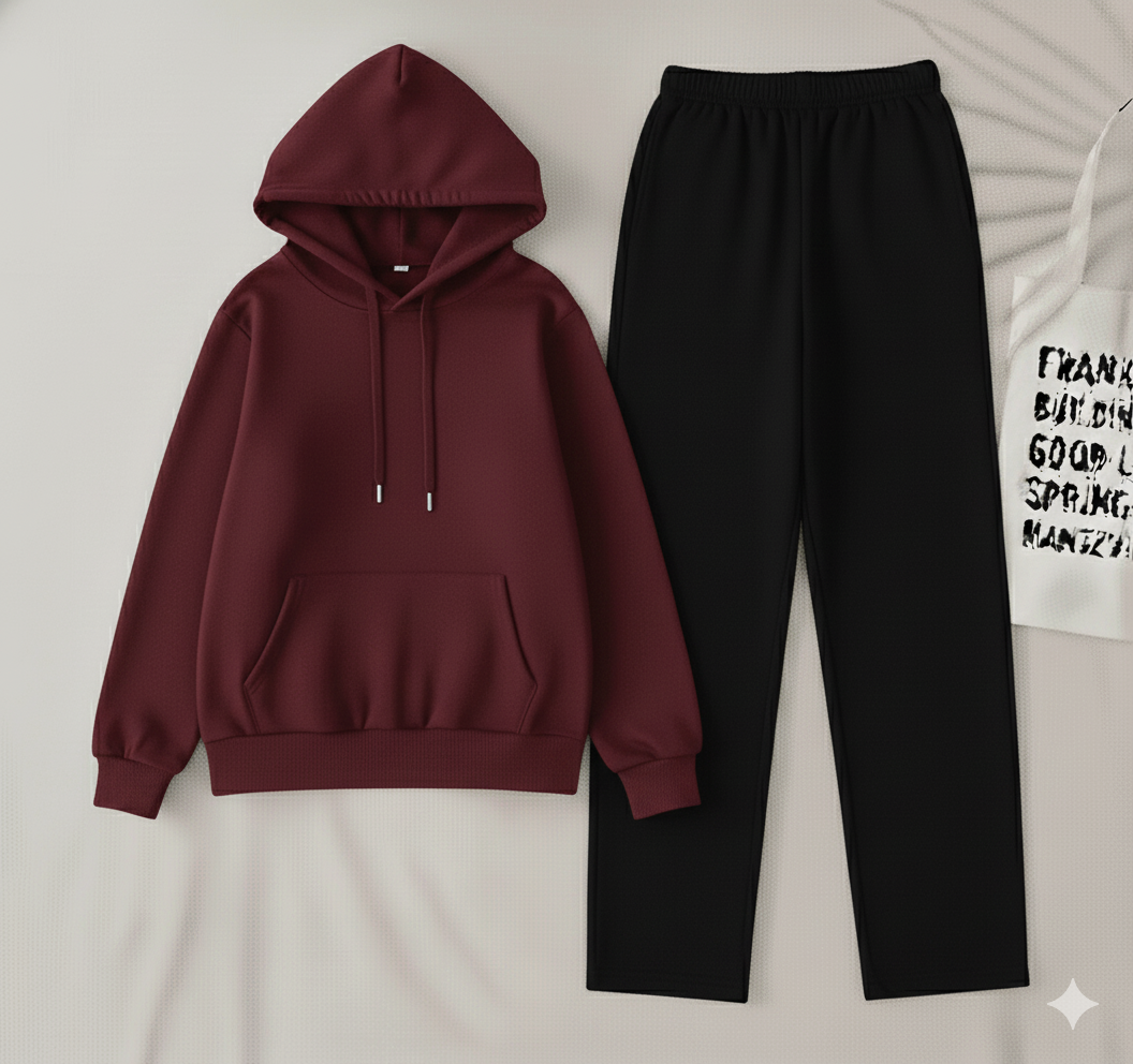 Mahroon hoodie & black flapper